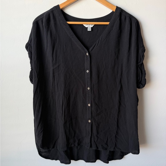 Orvis Light weight Black Button-Front V-Neck Blouse Flowy Womens size XL - Picture 2 of 7